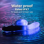Waterproof Illumination Rabbit LED vibrator, white with glowing blue light, partially submerged in water.