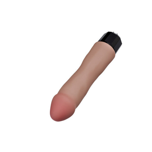The Dr. Avery 7.5 Inch Vibrating Silicone Dildo, featuring a flesh-toned silicone design with a rounded tip and black base, is displayed against a white background.