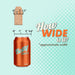 A graphic comparing the widths of the Dr. Webber 9.75 Inch Vibrating Silicone Dildo (1.5 inches) and a soda can labeled "Betty Soda" (2.6 inches), with "How wide is it? *approximate width" on a dotted blue background—highlighting lifelike feel.