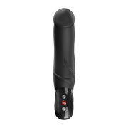 Black silicone Mr. Boss G-spot vibrator with a curved, realistic shaft and red control buttons.