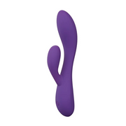 Purple UltraSilk satin-smooth silicone rabbit vibrator with a curved shaft and flexible teaser.