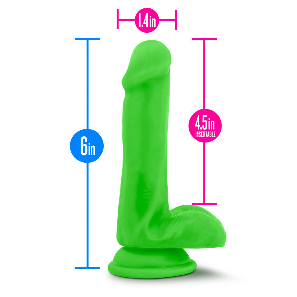 Neo 6 Inch Dual Density Dildo with Balls - Neon Green