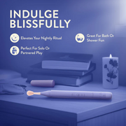 Light purple Juno precision tip oscillating vibrator with a peach-colored tip and three attachment heads on a nightstand.