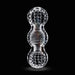 The Rize Feelz Clear Textured Stroker is a transparent, double-ended male masturbator with a central grip and textured, dimpled surfaces on both rounded ends, shown against a black background.