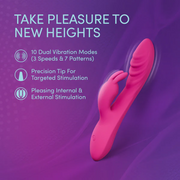 Pink UltraSilk® silicone rabbit vibrator with curved shaft and flexible ears for G-spot and clitoral stimulation.