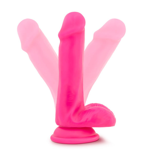 Neo 6 Inch Dual Density Dildo with Balls - Neon Pink