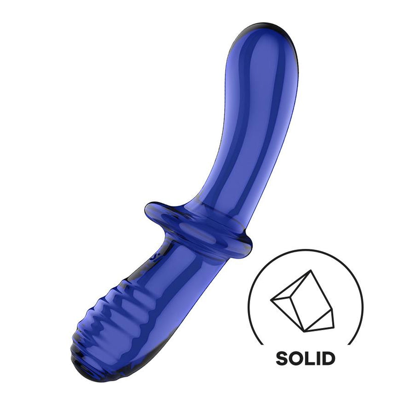 Satisfyer Double Crystal – Dual-Ended Blue Glass Dildo for Hot & Cold Play