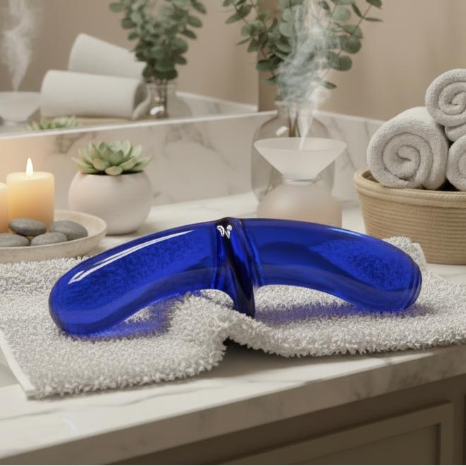 Satisfyer Double Crystal – Dual-Ended Blue Glass Dildo for Hot & Cold Play