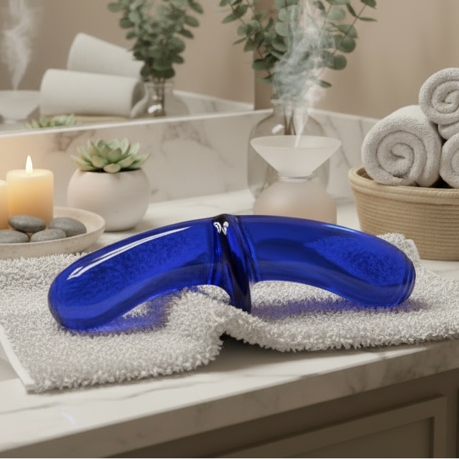 Satisfyer Double Crystal – Dual-Ended Blue Glass Dildo for Hot & Cold Play