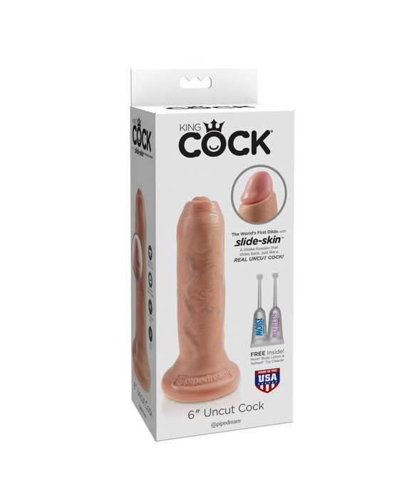 King Cock Uncut 6 Inch Suction Cup Dildo with Moving Foreskin - Vanilla