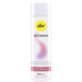 Pjur Woman Silicone Based Personal Lubricant 100 ml comes in a white bottle with a yellow logo and pink label (“Soft formula, no fragrance”). This long-lasting lubricant provides smooth glide. Packaging text is in English and French.
