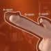 A diagram shows a finger inserted into a vagina, highlighting the A-spot, G-spot, and C-spot near the clit licker area of the Colter Thrusting Large 8.5" Realistic App Controlled Dildo with Clit Licker against a reddish-brown background with faint silhouettes.