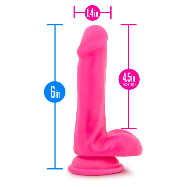 Neo 6 Inch Dual Density Dildo with Balls - Neon Pink