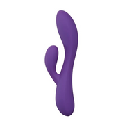 Purple UltraSilk satin-smooth silicone rabbit vibrator with a curved shaft and flexible teaser.