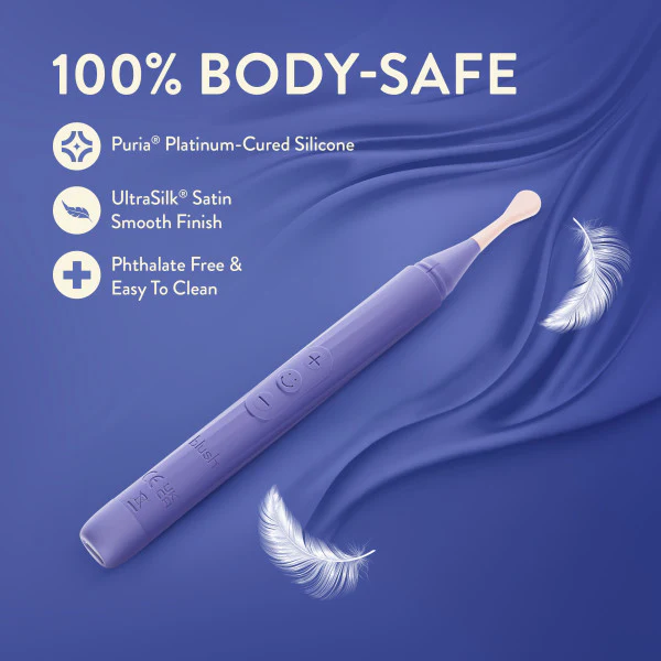 Juno precision tip oscillating vibrator in lavender satin-smooth silicone with a flat tip and control buttons.