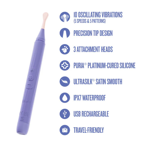Purple Juno Precision Tip Oscillating Vibrator with a slim, satin-smooth silicone body and a light pink tip.