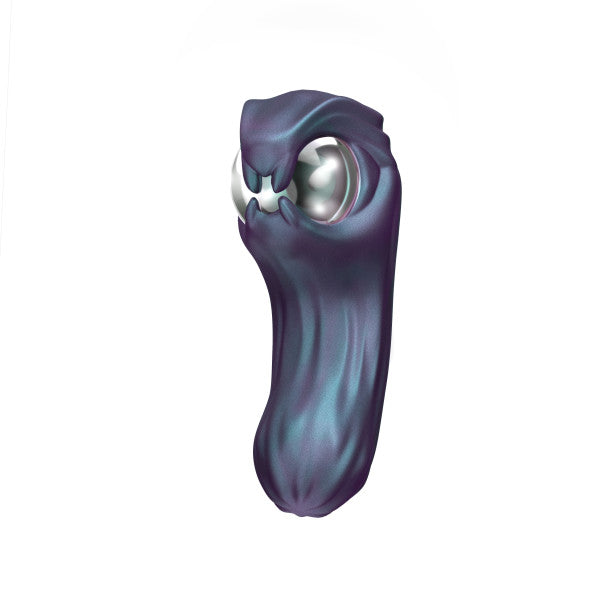 Iridescent purple silicone vibrator with a silver plasma globe and sleek glass accents.