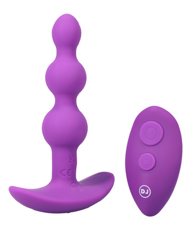 Doc Johnson Anal Beads A-Play Beaded Vibrating Anal Beads with Remote - Purple