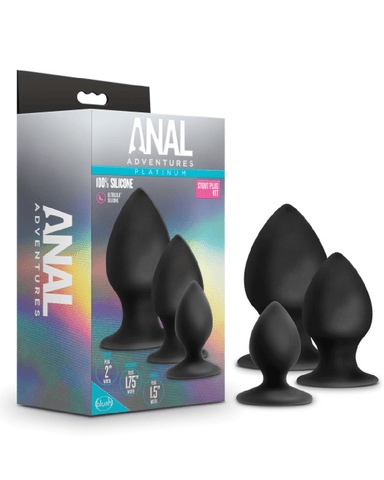 Blush Novelties Butt Plug Anal Adventures Silicone Stout Butt Plug Kit - Black