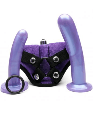 Tantus Strap-On Set Bend Over Intermediate 2 Dildos + Vibrating Strap-on Harness - Purple