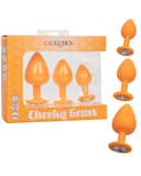 CalExotics Butt Plug Cheeky Gems 3 Piece Silicone Butt Plug with Gemstone Set - Orange