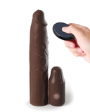 Pipedream Products Penis Extension Fantasy 9 Inch Vibrating Silicone Penis Extension with Remote Control - Chocolate