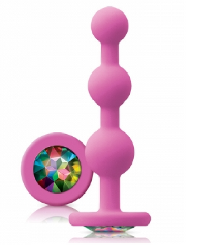 NS Novelties Anal Beads Pink Glams Ripple Rainbow Gem Anal Beads - Pink