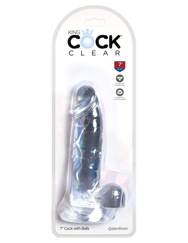 Pipedream Products Dildo King Cock Clear 7 Inch Suction Cup Dildo With Balls