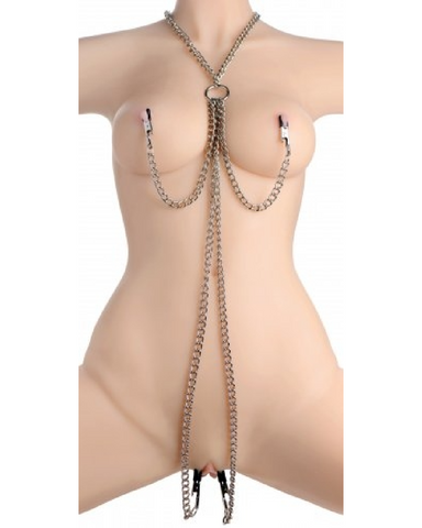 XR Brands Nipple Play Master Series Collar Nipple and Clit Clamp Set