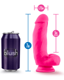 Blush Novelties Dildo Neo Elite 7 Inch Dual Density Silicone Dildo with Balls - Neon Pink