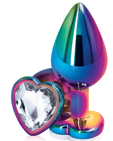 NS Novelties Butt Plug Rear Assets Multi-Color and Clear Gemstone Heart Anal Plug - Medium