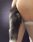 XR Brands Butt Plug Tailz Fox Tail Faux Fur Anal Plug - Black & White