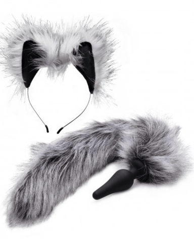 XR Brands Butt Plug Tailz Grey Wolf Tail Anal Plug and Ears Set