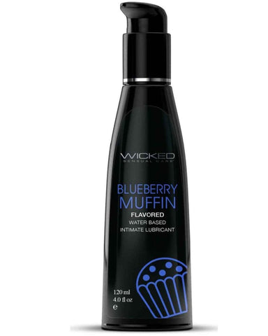 Wicked Lubes Lubricant Wicked Aqua Blueberry Muffin Flavored Water Based Lubricant 4 OZ
